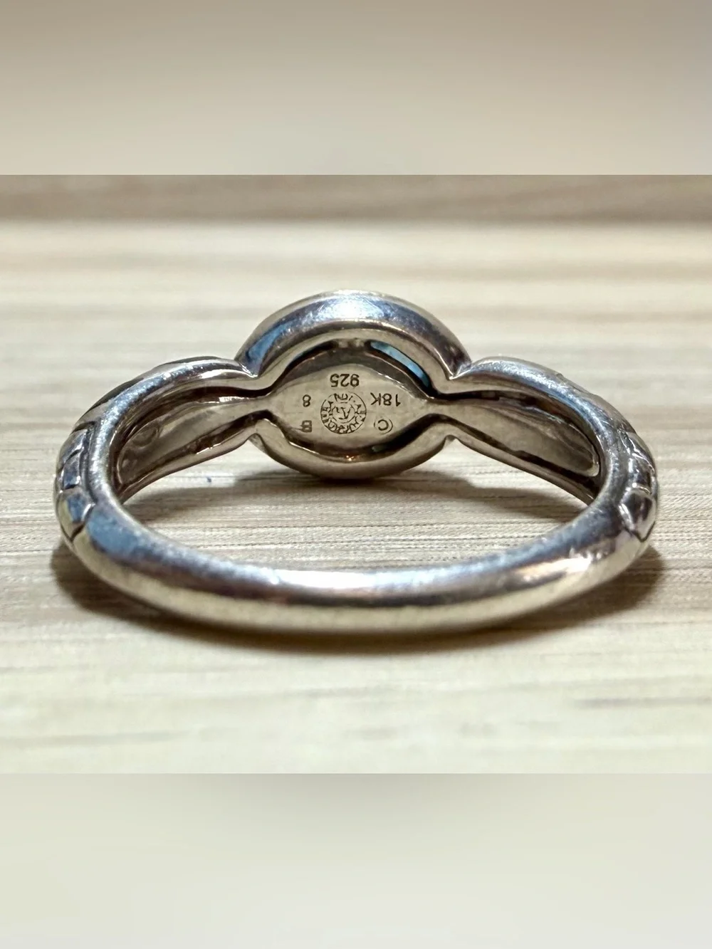 Vintage Modernist Asch Grossbardt Sterling Silver & 18K Gold Blue Topaz Ring